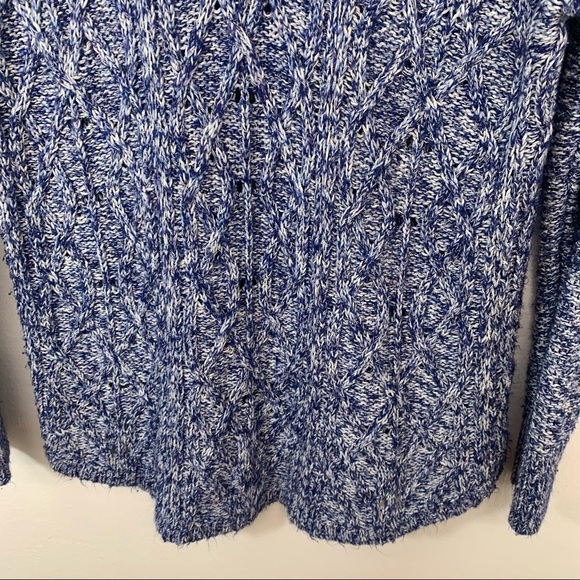 Americal Eagle WomansV Neck Sweater Large Blue White Cotton Blend Loose Knit - Picture 3 of 9